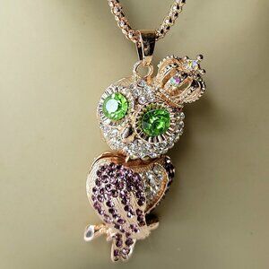 Multicolored Crystal Owl Pendant Necklace